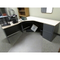 Blonde w Grey L Suite Desk w Left Hand Runoff